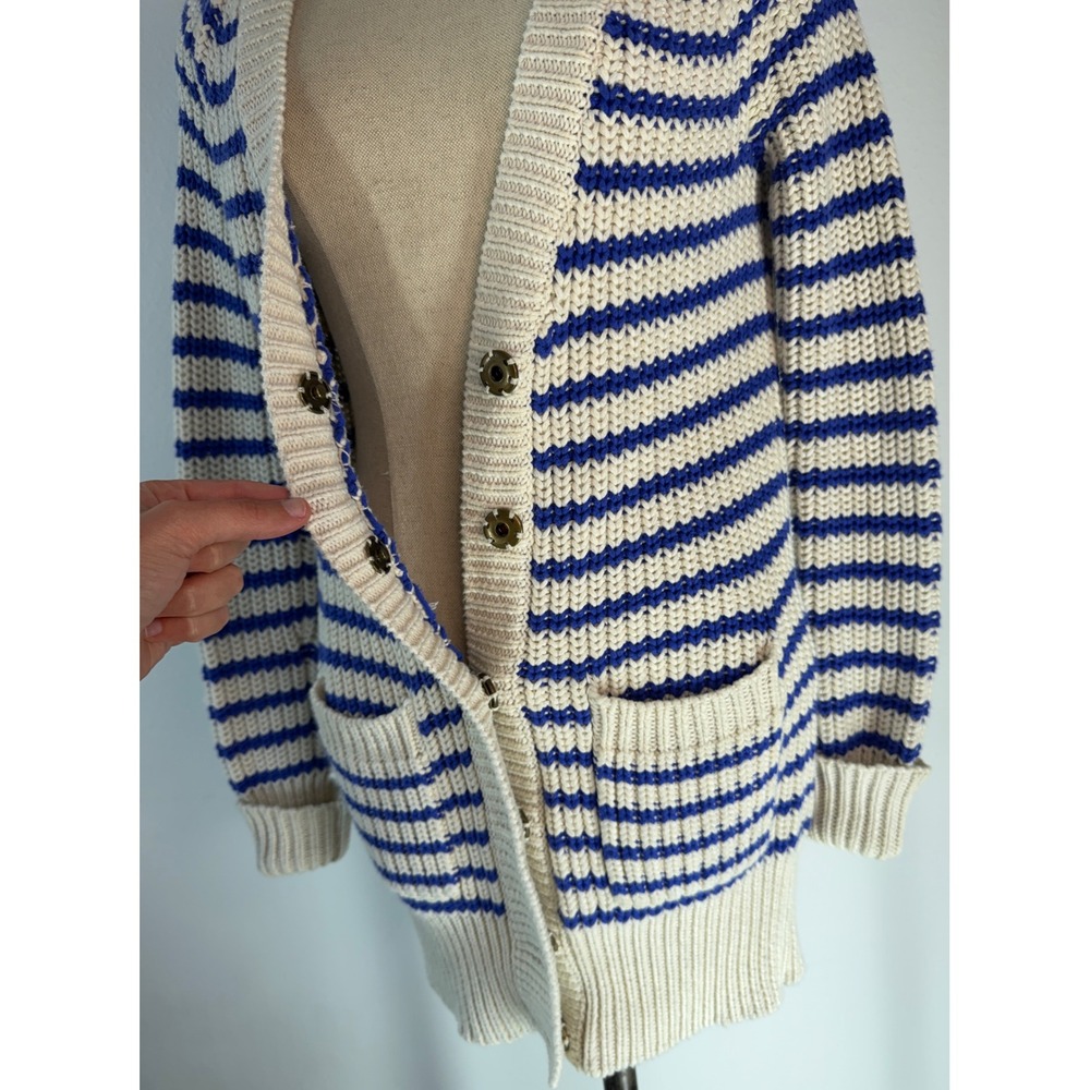 J. Crew Ripplestitch Cardigan Sweater Striped Chunky Knit Preppy Nautical Cozy - Picture 3 of 12